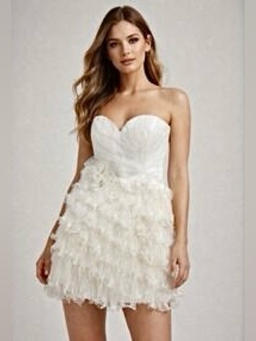 Tony Bowls Size 4 White Strapless Feather Cocktail Dress